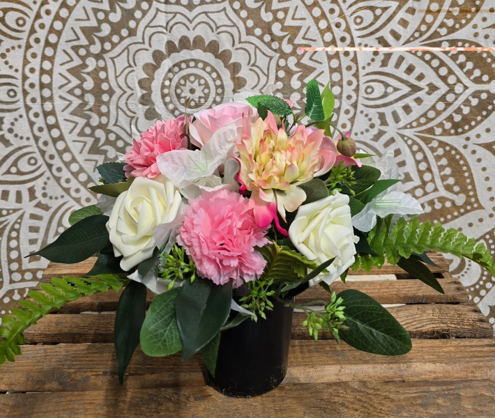 Pink and White Grave Pot Arrangement